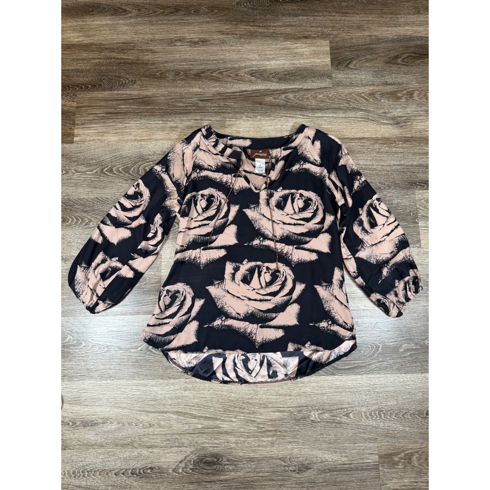 Prairie New York Blouse Women's‎ Small Black Pink 100% Silk Floral Dark Romance